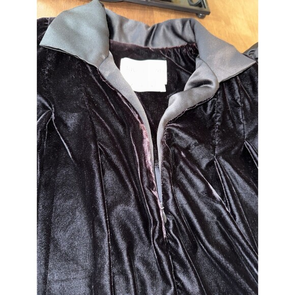 Vintage David Brown x Saks Velvet Maxi Gown Black Satin Puff Sleeves L USA Opera - Picture 6 of 13